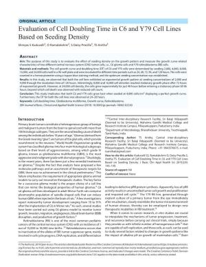Evaluation of Cell Doubling Time in C6 and Y79 Cell Lines Based on Seeding Density Shreyas S Kuduvalli1, O Ramalakshmi2, S Daisy Precilla3, TS Anitha4