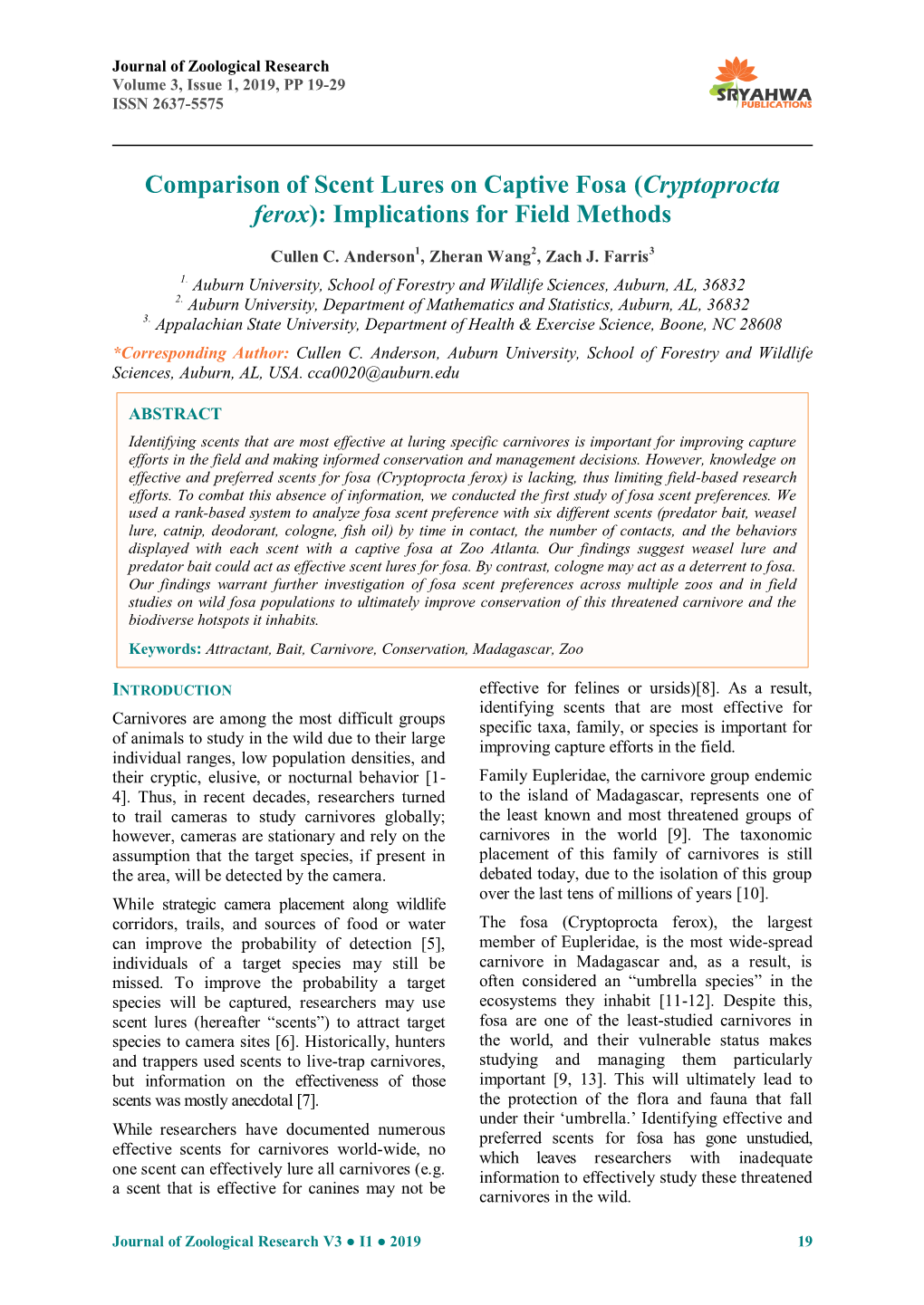 Cryptoprocta Ferox): Implications for Field Methods