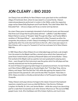 Jon Cleary :: Bio 2020