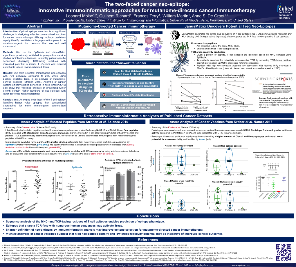 Innovative Immunoinformatic Approaches for Mutanome-Directed Cancer Immunotherapy Leonard Moise1,2, Guilhem Richard1, Frances Terry1, William Martin1, Anne S