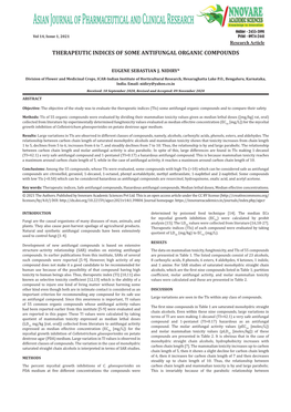 Therapeutic Indices of Some Antifungal Organic Compounds