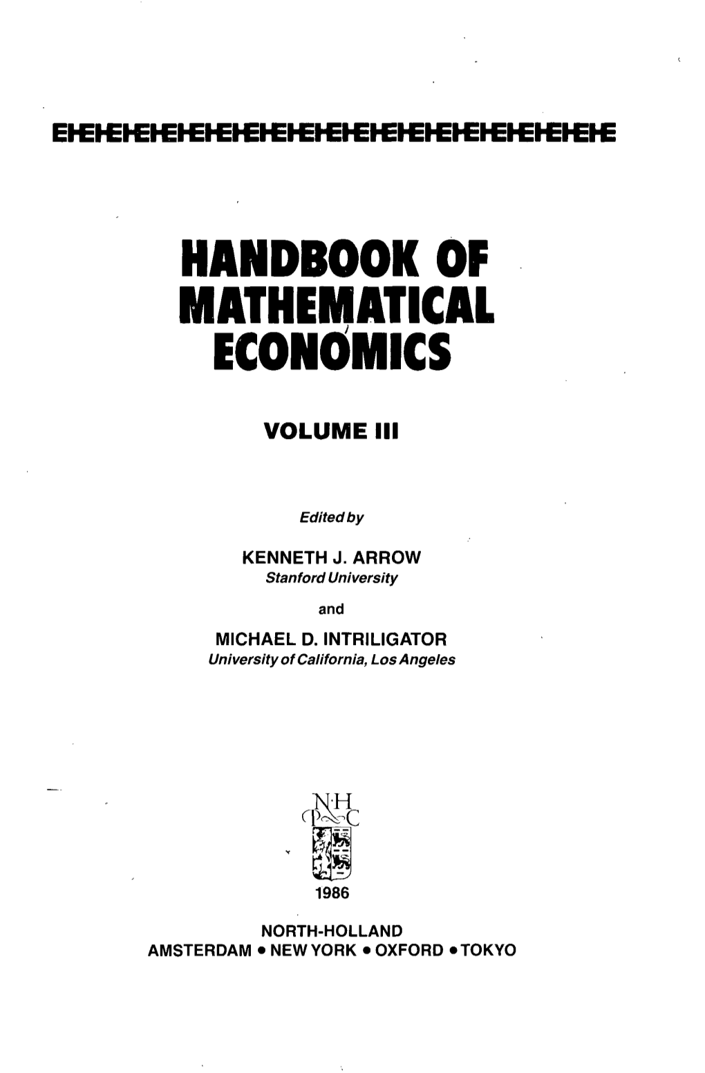 Handbook of Mathematical Economics