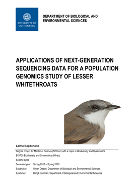 Applications of Next-Generation Sequencing Data for a Population Genomics Study of Lesser Whitethroats