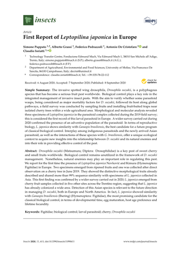 First Report of Leptopilina Japonica in Europe