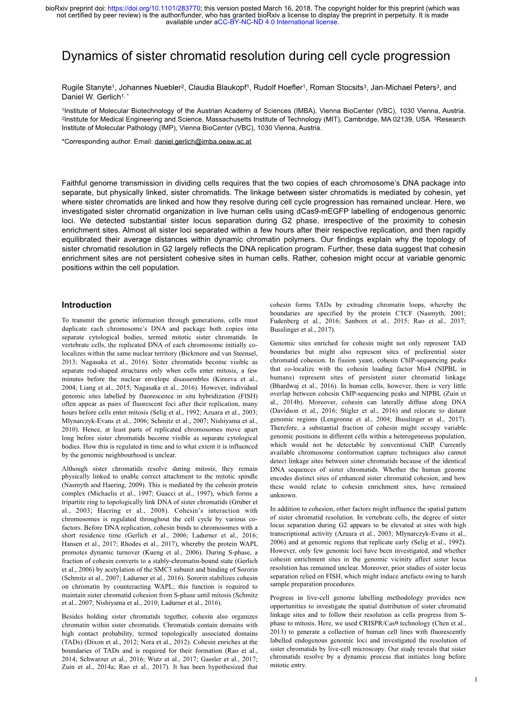 Dynamics of Sister Chromatid Resolution During Cell Cycle Progression