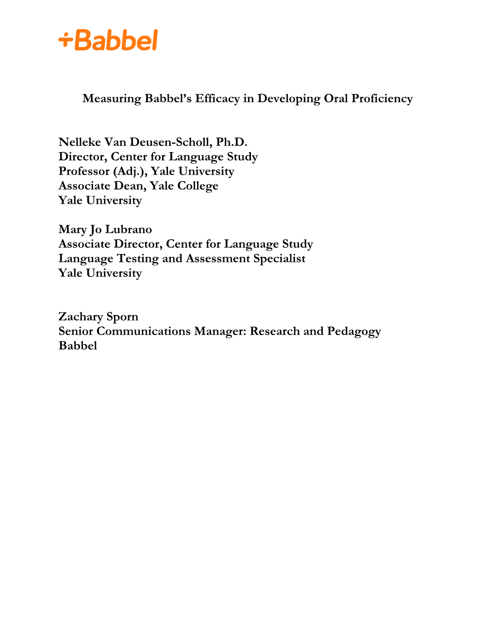 Measuring Babbel's Efficacy in Developing Oral Proficiency