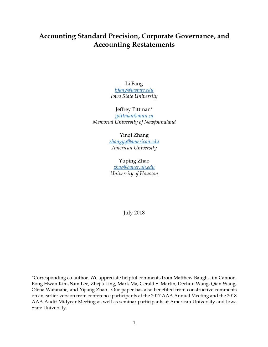 Accounting Standard Precision, Corporate Governance, and Accounting Restatements