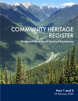 COMMUNITY HERITAGE REGISTER Regional District of Central Kootenay