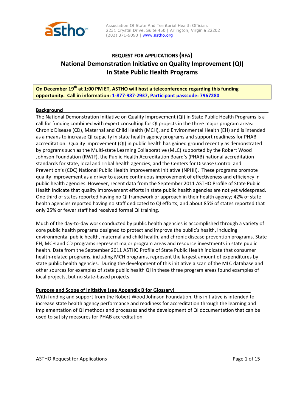 National Demonstration Initiative on Quality Improvement (QI) in State Public Health Programs