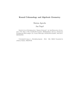 Koszul Cohomology and Algebraic Geometry Marian Aprodu Jan Nagel