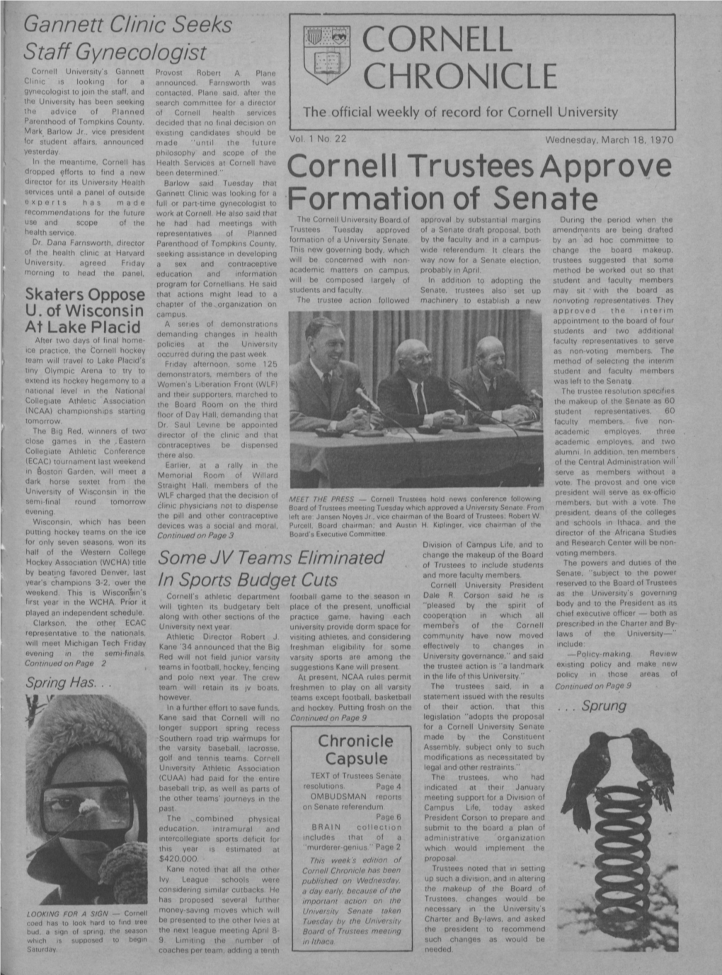 CORNELL CHRONICLE Cornell Trustees Approve Formation of Senate