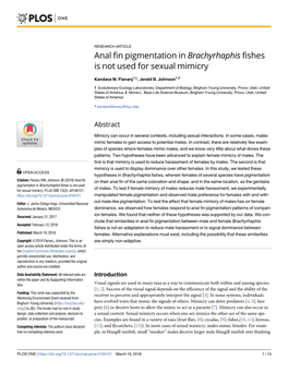 Anal Fin Pigmentation in Brachyrhaphis Fishes Is Not Used for Sexual Mimicry
