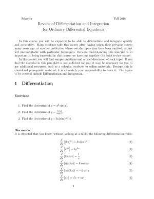 Review of Differentiation and Integration