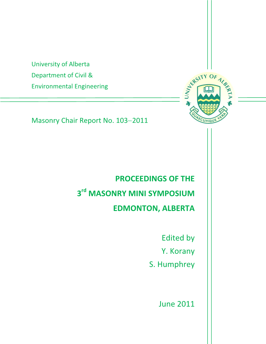 Proceedings of the 3 Masonry Mini Symposium Edmonton