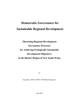 Democratic Governance for Sustainable Regional Development