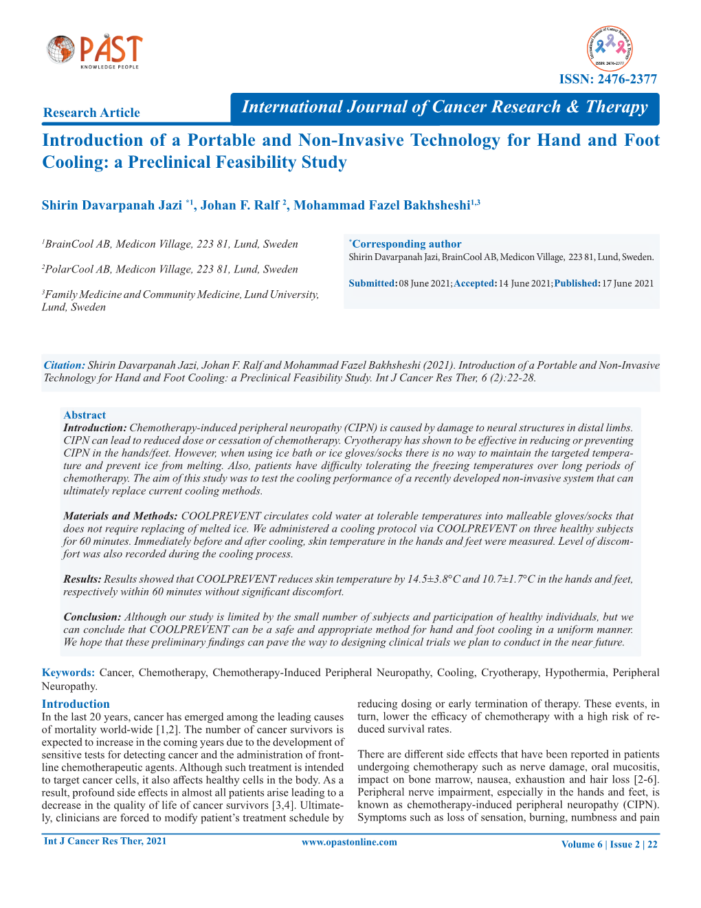 Introduction of a Portable and Non-Invasive Technology for Hand and Foot Cooling: a Preclinical Feasibility Study