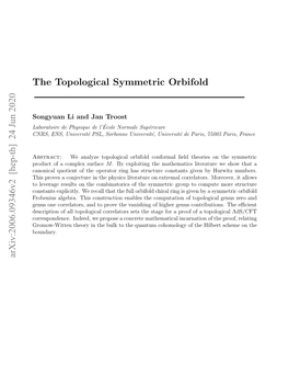 [Hep-Th] 24 Jun 2020 the Topological Symmetric Orbifold