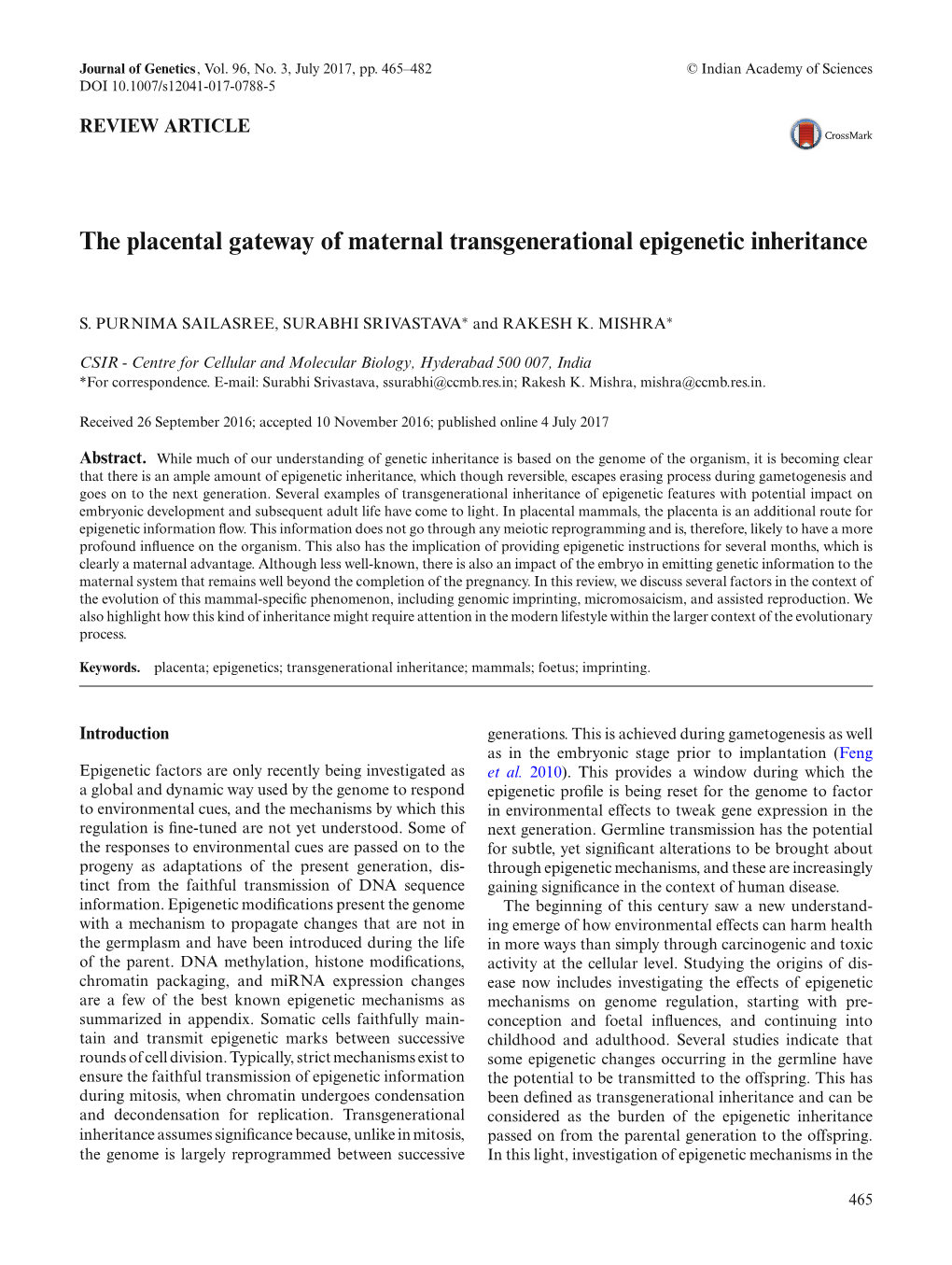 The Placental Gateway of Maternal Transgenerational Epigenetic Inheritance