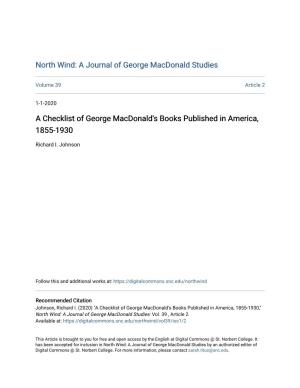 A Checklist of George Macdonald's Books Published in America, 1855-1930