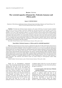 The Vectorial Capacity of Human Lice: Pediculus Humanus and Pthirus Pubis