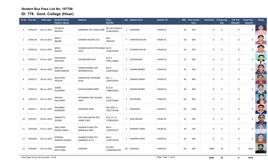 Bus Pass List-5