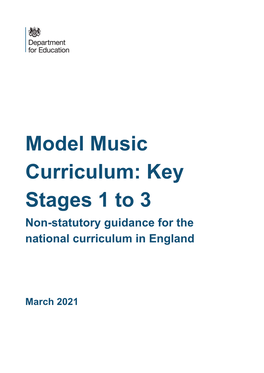 Model Music Curriculum: Key Stages 1 to 3 Non-Statutory Guidance for the National Curriculum in England