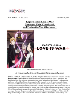 Kaguya-Sama: Love Is War Coming to Hulu, Crunchyroll, and Funimationnow This January