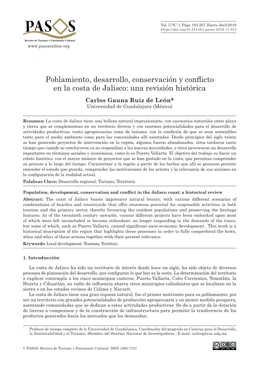 Poblamiento, Desarrollo, Conservación Y Conflicto En La Costa De Jalisco: Una Revisión Histórica