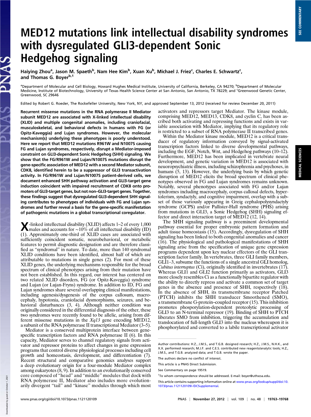 MED12 Mutations Link Intellectual Disability Syndromes With