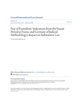 Fear of Formalism: Indications from the Fascist Period in France and Germany of Judicial Methodologyâ•Žs Impact on Substanti