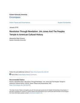 Jim Jones and the Peoples Temple in American Cultural History