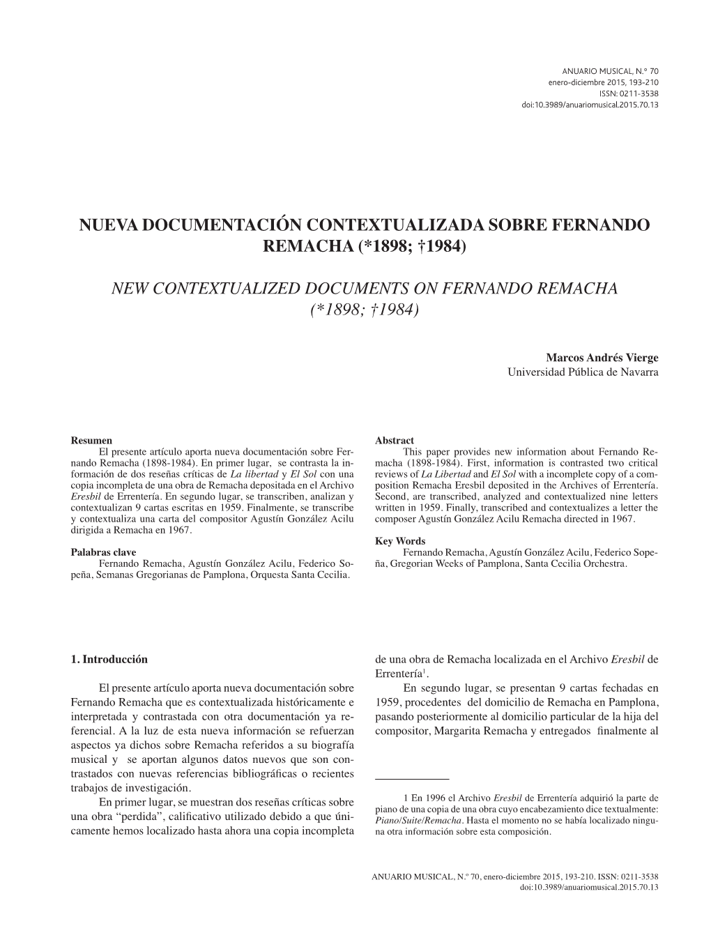 New Contextualized Documents on Fernando Remacha (*1898; †1984)