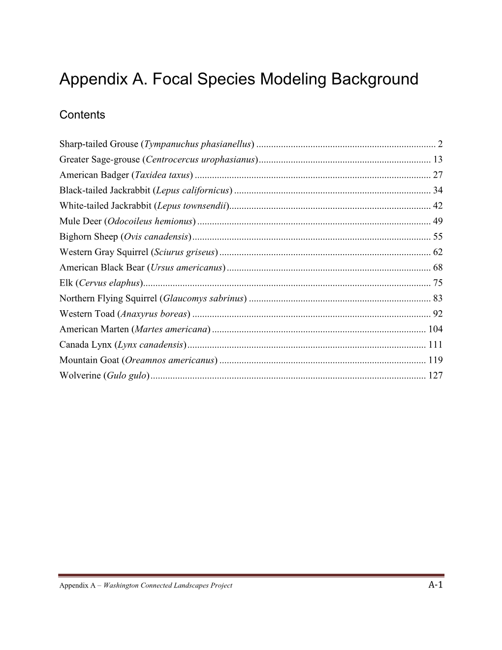 Appendix A. Focal Species Modeling Background