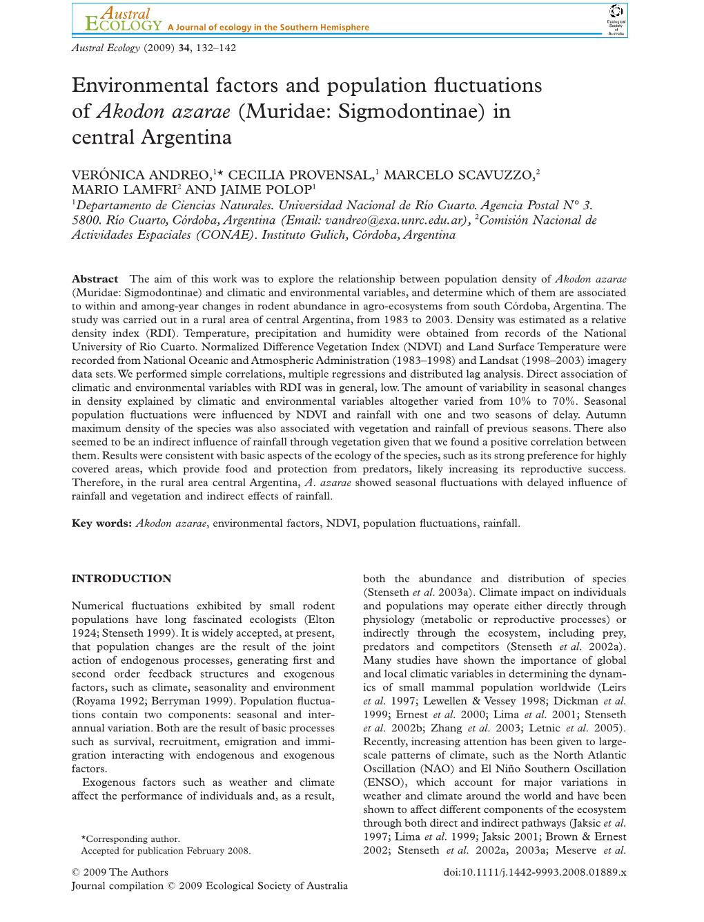 Environmental Factors and Population Fluctuations of Akodon Azarae