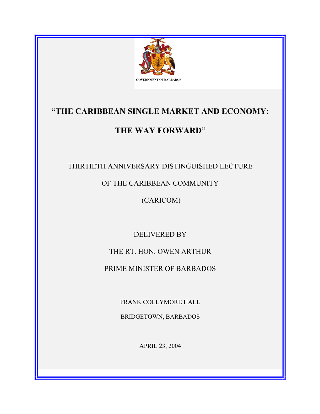 The Caribbean Single Market and Economy