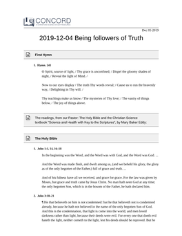 2019-12-04 Being Followers of Truth