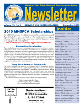 Inside: 2010 MHSFCA Scholarships Winners Circle Clinic Dates