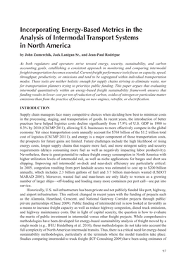 Incorporating Energy-Based Metrics in the Analysis of Intermodal Transport Systems in North America by John Zumerchik, Jack Lanigan Sr., and Jean-Paul Rodrigue