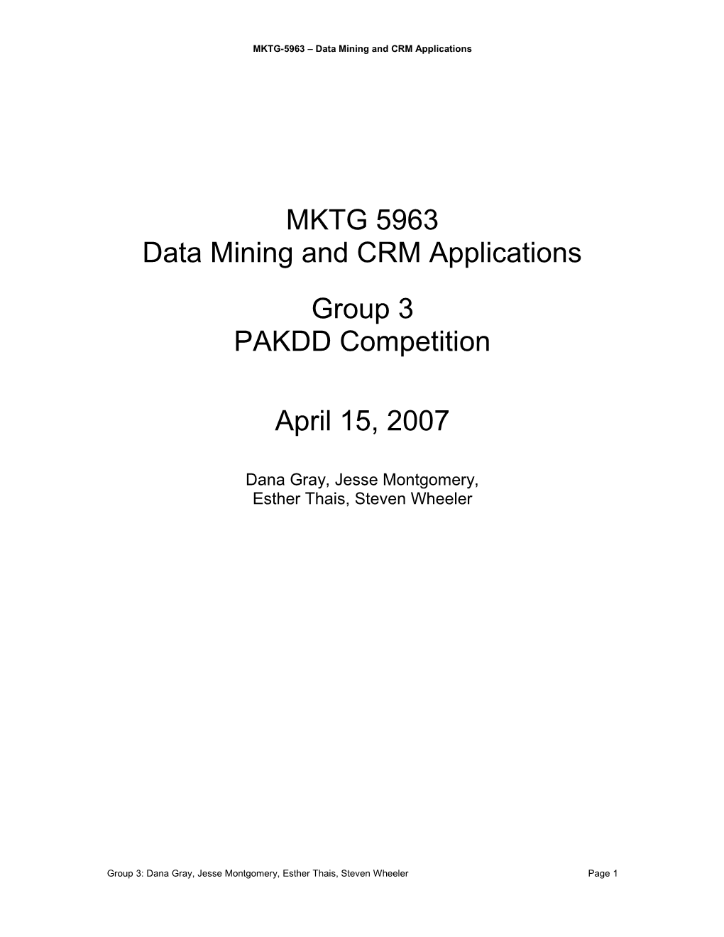 MKTG-5963 Data Mining and CRM Applications