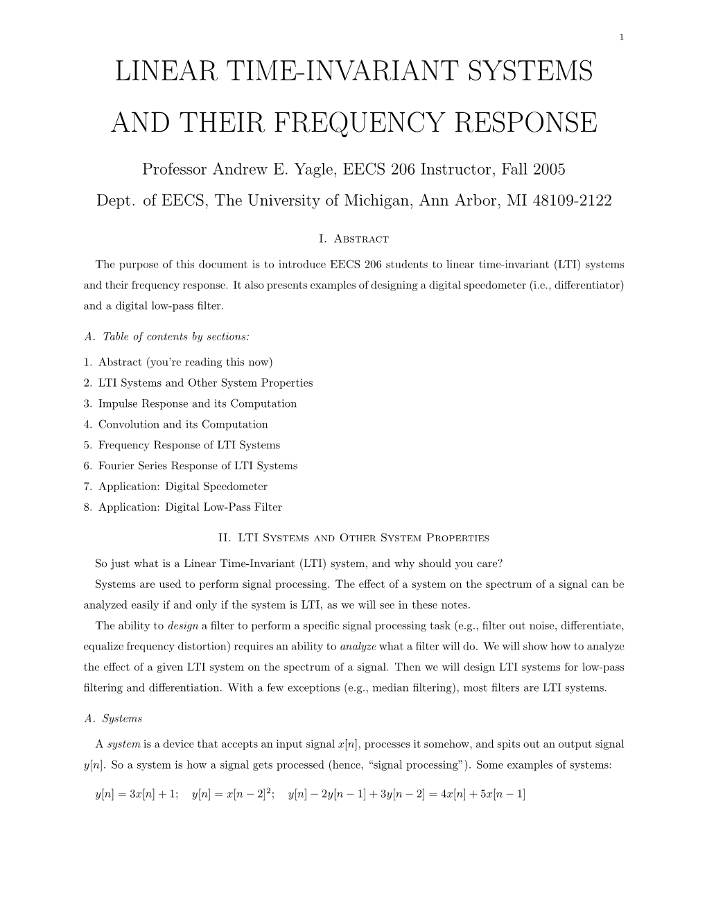 Linear Time-Invariant Systems and Their Frequency Response