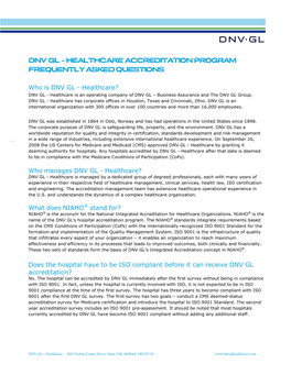 Dnv Gl - Healthcare Accreditation Program Frequently Asked Questions