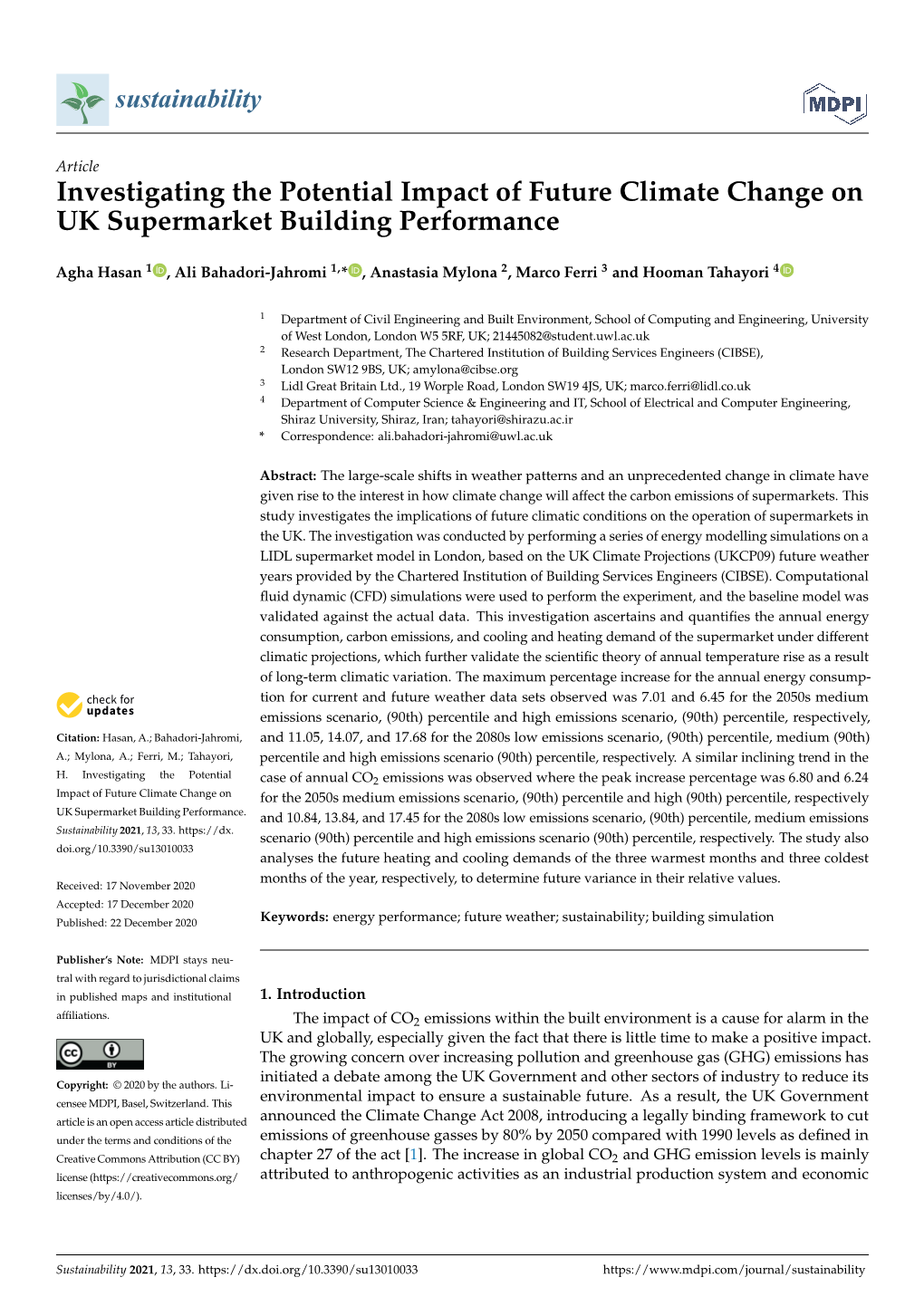 Investigating the Potential Impact of Future Climate Change on UK Supermarket Building Performance