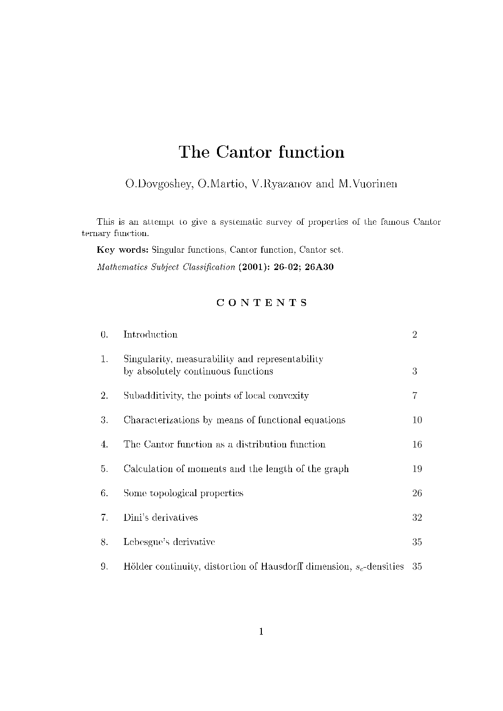 The Cantor Function G