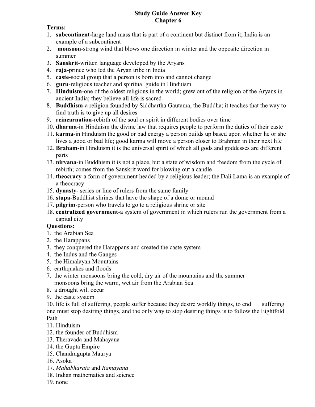 Study Guide Answer Key s1