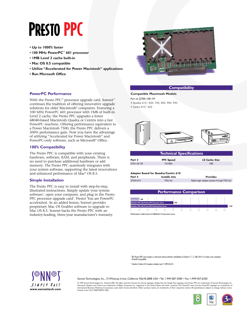 Powerpc Performance 100% Compatibility Simple Installation Compatibility Performance Comparison Technical Specifications