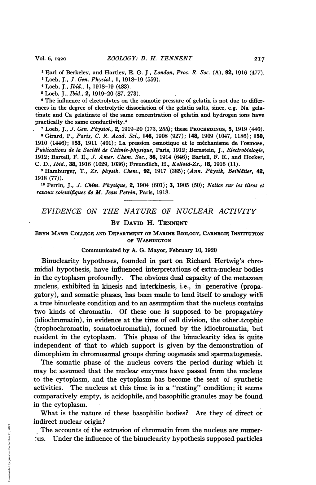 (Idiochromatin), in Evidence at the Time of Cell Division, the Other-Trophic