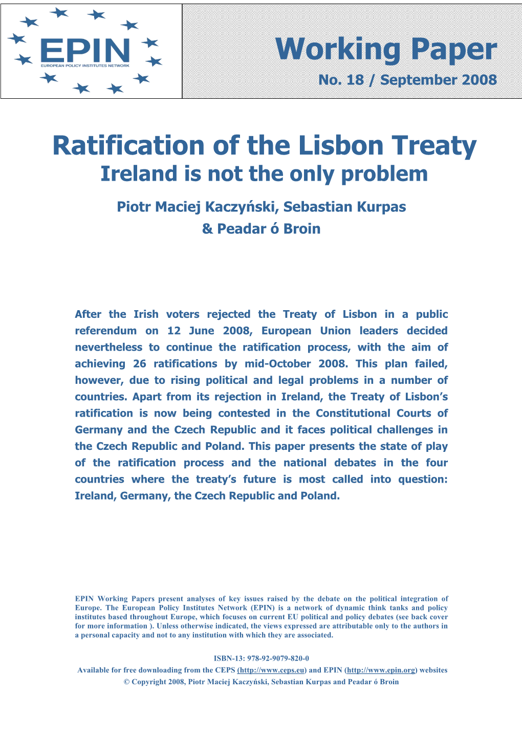 Ratification of the Lisbon Treaty: Problems Not Only in Ireland