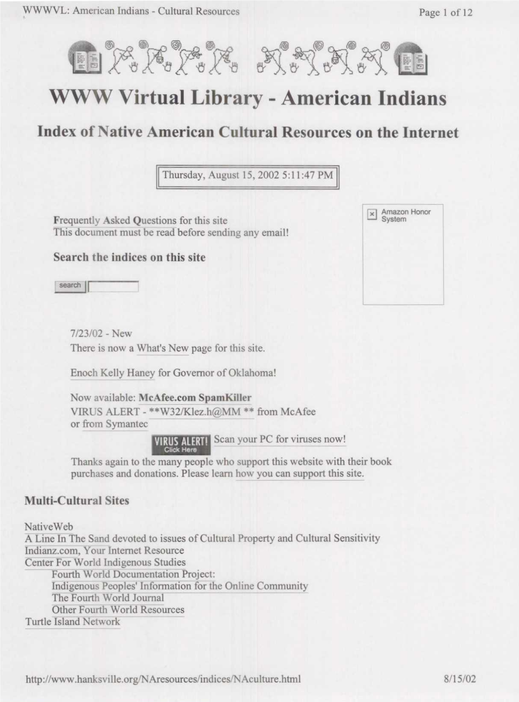 Index of Native American Cultural Resources on the Internet