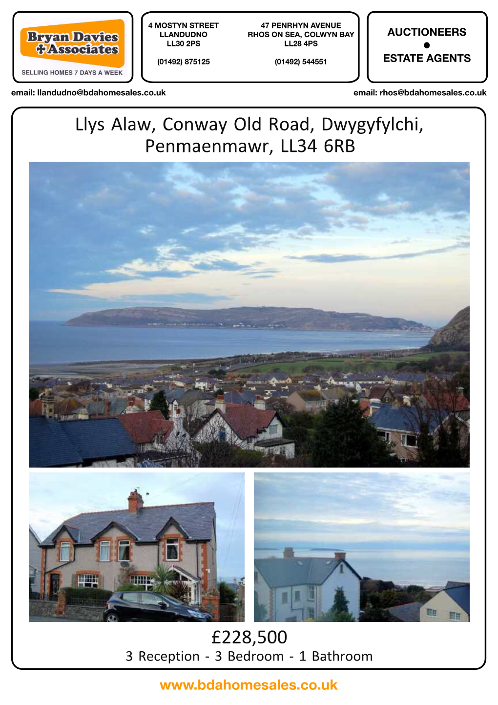 Llys Alaw, Conway Old Road, Dwygyfylchi, Penmaenmawr, LL34 6RB £228,500