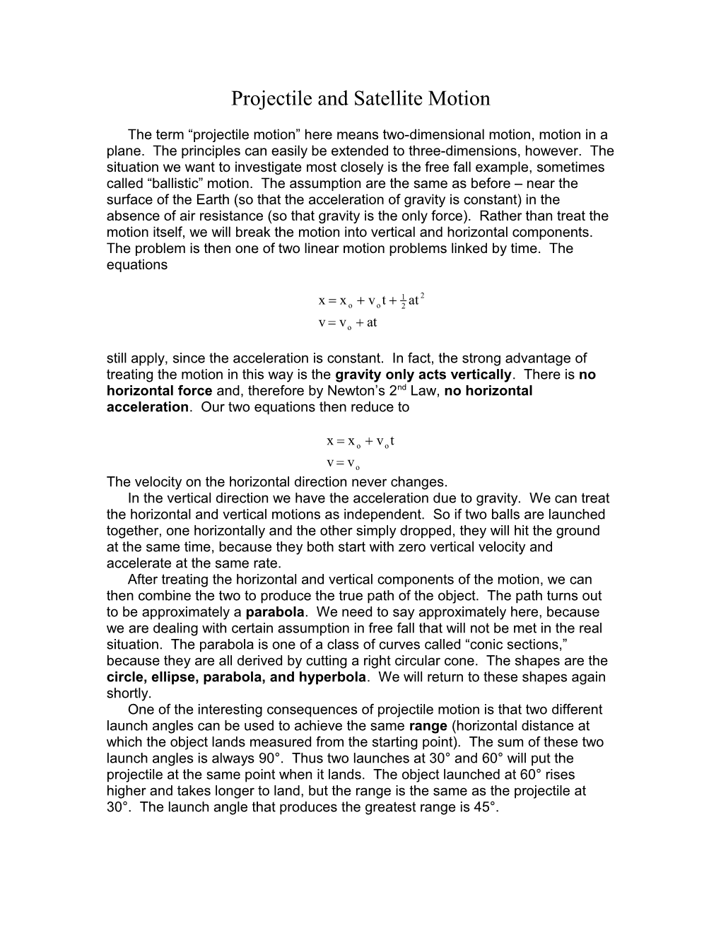 Projectile and Satellite Motion